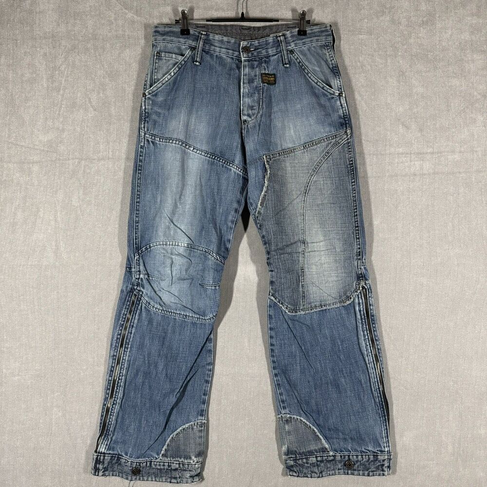 G-Star RAW S.C. Concept Elwood Jeans Mens 32x32 Blue Moto Zip Articulated Baggy